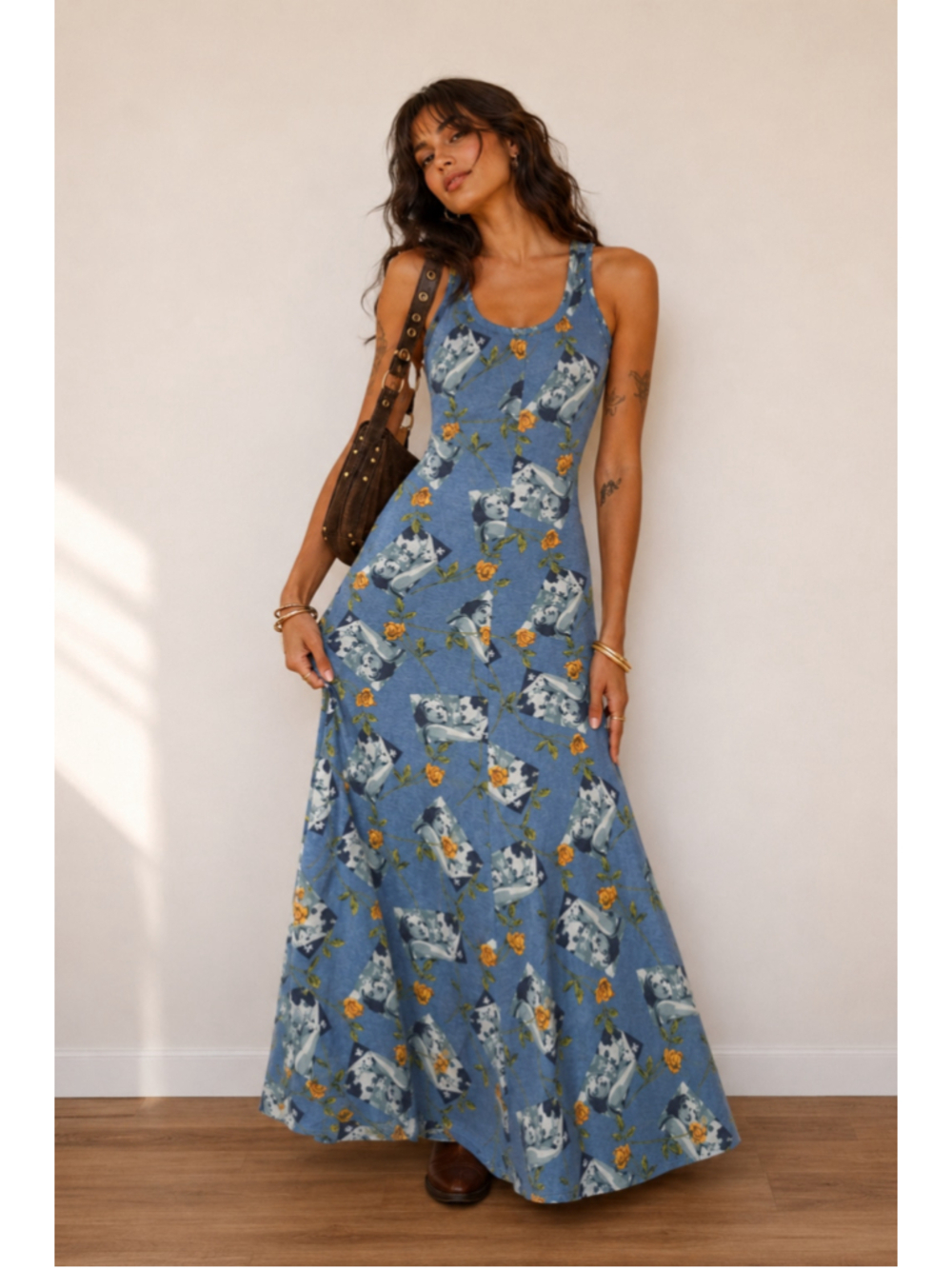 Vtg 70s Mr. Boots Limited Editions Graphic Pop Art Face Rose Knit Maxi Dress S